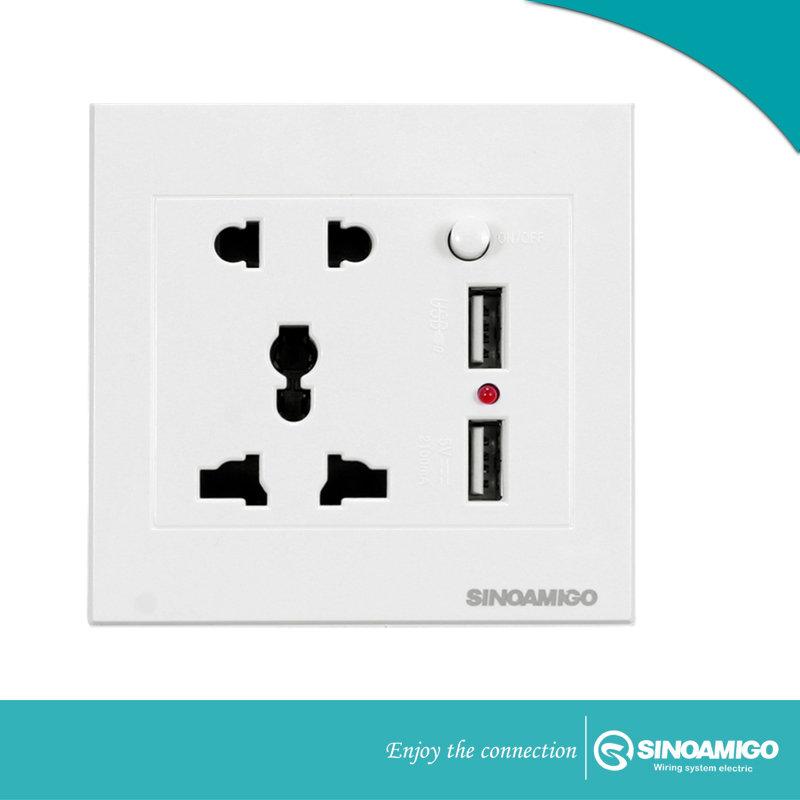 Ổ cắm điện sino amigo 2 cổng đa năng + 2 cổng Sạc USB SW-1UAS