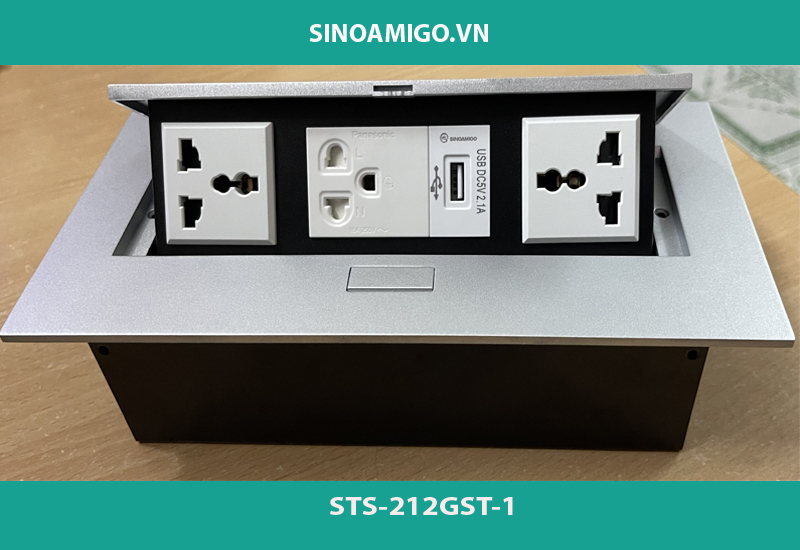 Hộp ổ điện âm bàn sinoamigo STS-212GST-1 cao cấp chính hãng với 5 thiết bị