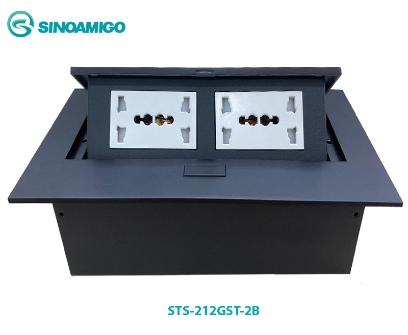 Hộp ổ điện âm bàn sinoamigo cao cấp STS-212GST-2B mâu đen với 6 modules chính hãng