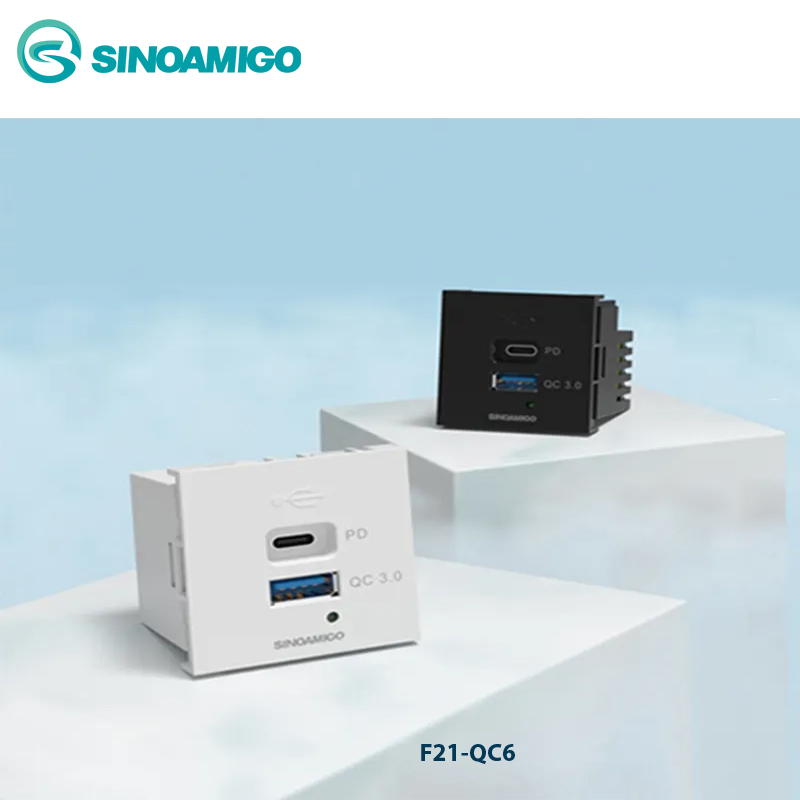 Hạt ổ cắm cổng USB type C+A Công xuất 45W hãng sinoamigo mã F21-QC6 chính hãng