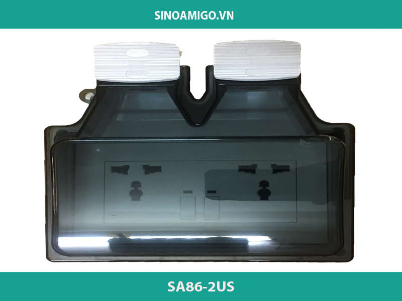 Ổ cắm điện chống nước 2 Ổ cắm 2 công tắc chính hãng sinoamigo SA86-2US