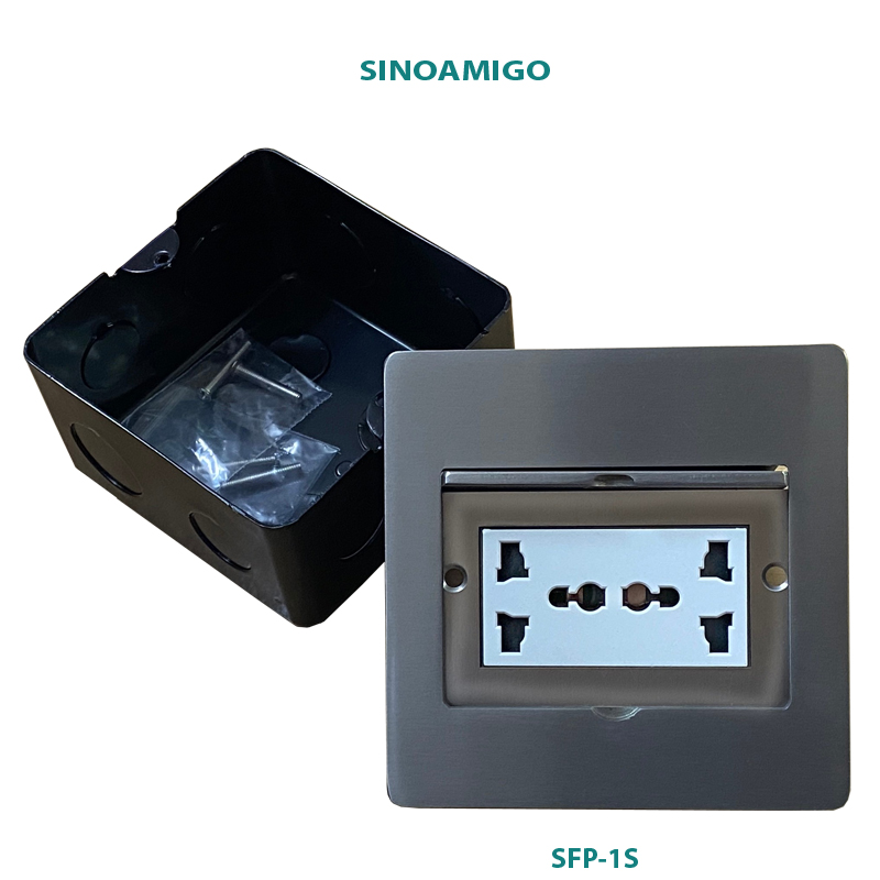 Hộp ổ điện âm sàn nắp trượt sinoamigo SFP-1 mầu bạc