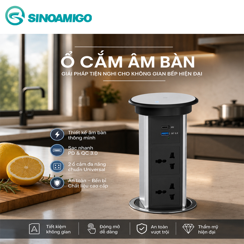 Ổ Cắm Điện &Acirc;m B&agrave;n Đảo SMT-6S M&agrave;u Bạc - Giải Ph&aacute;p Cấp Nguồn Th&ocirc;ng Minh Cho Kh&ocirc;ng Gian Hiện Đại