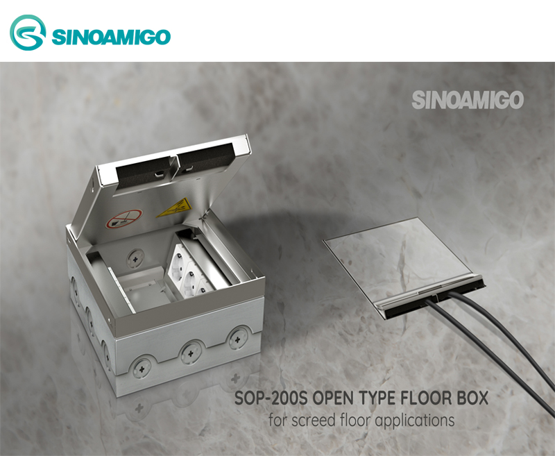 Hộp ổ điện âm sàn cao cấp sinoamigo SOP-200S với 12 ổ cắm tùy chọn