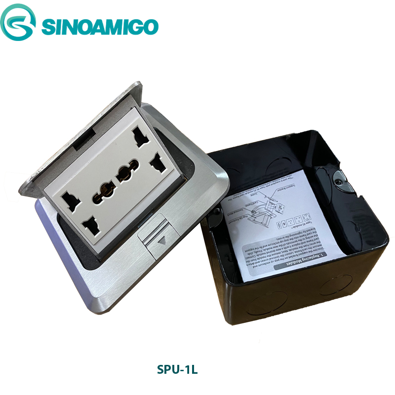 Hộp ổ cắm điện âm sàn sinoamigo SPU-1L màu bạc chính hãng