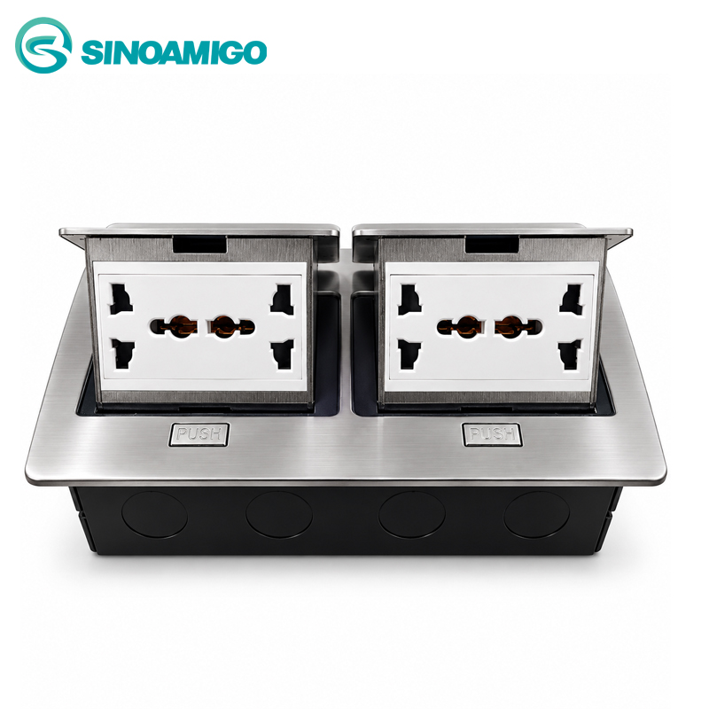 Hộp ổ điện âm sàn đôi SINOAMIGO SPU-52S màu bạc