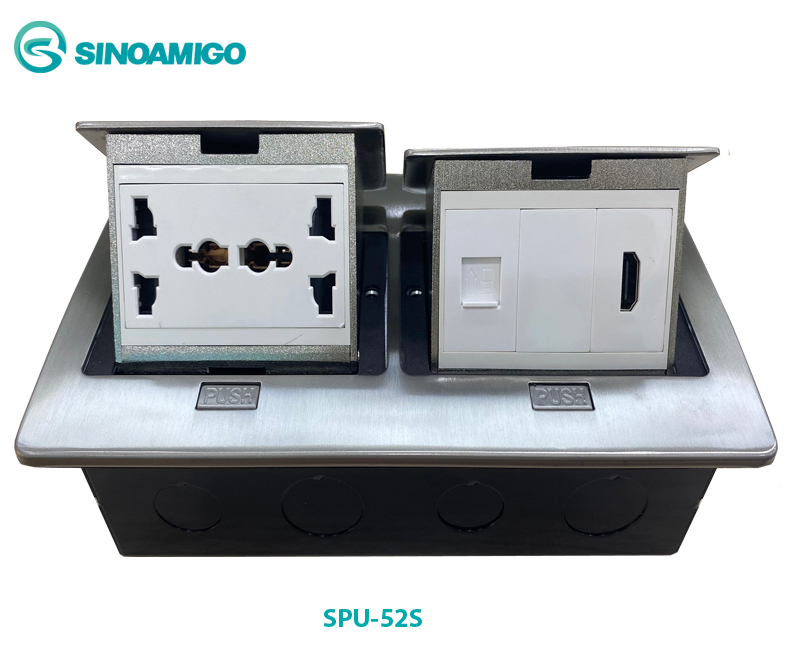 Hộp ổ điện âm sàn đôi SINOAMIGO SPU-52S màu bạc
