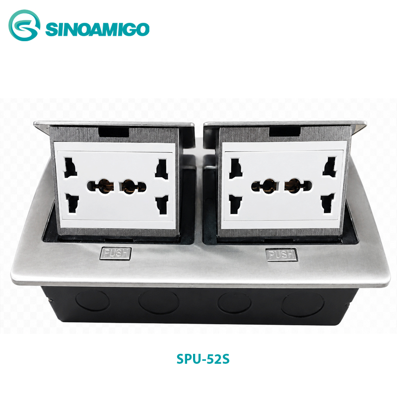 Hộp ổ điện âm sàn đôi SINOAMIGO SPU-52S màu bạc