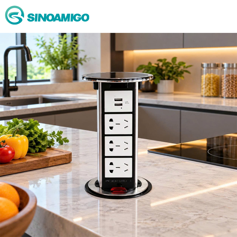 Ổ điện &acirc;m b&agrave;n đảo bếp Sinoamigo STP-1B cao cấp mặt m&agrave;u đen