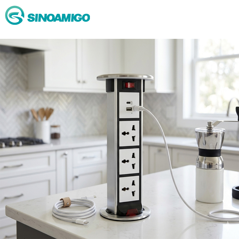 Hộp ổ cắm &acirc;m b&agrave;n đảo + sạc USB sinoamigo STP-1S cao cấp