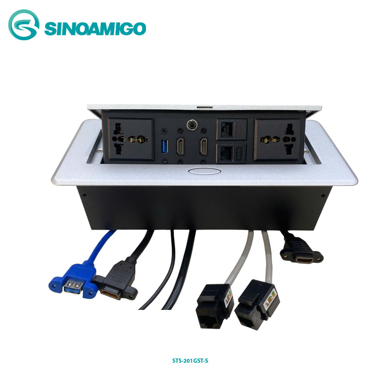 Hộp Ổ Cắm Điện &Acirc;m B&agrave;n Sinoamigo STS-201GST-S M&agrave;u Bạc - Giải Ph&aacute;p Kết Nối Cao Cấp Cho Kh&ocirc;ng Gian Hiện Đại