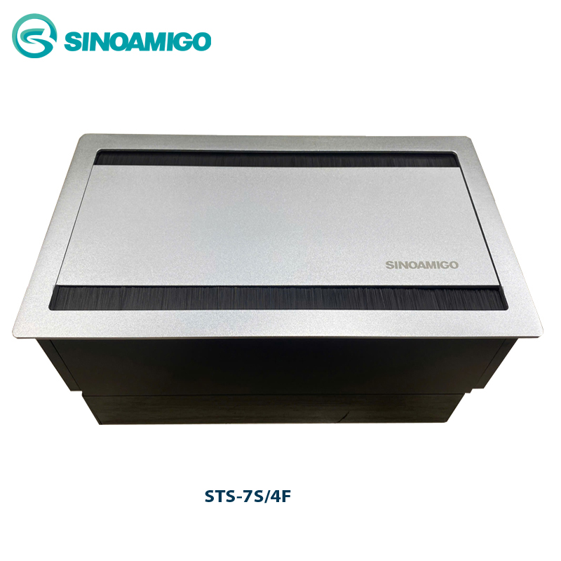 Hộp ổ điện âm bàn sinoamigo STS-7S/4F nắp lật 2 bên cao cấp mầu bạc