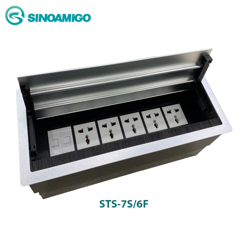 Hộp ổ điện &acirc;m b&agrave;n sinoamigo STS-7S/6F gồm 12 moduels lật hai b&ecirc;n h&agrave;ng c&acirc;o cấp th&iacute;ch hợp cho ph&ograve;ng họp lớn