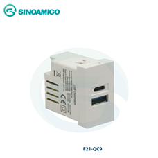 Hạt ổ cắm sạc USB type A+C sinoamigo F21-QC9 công xuất 20W chính hãng cao cấp