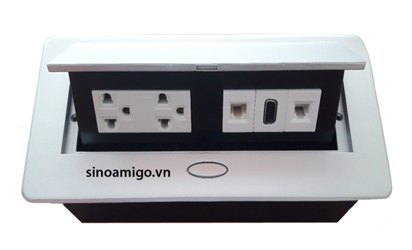 Hộp ổ cắm âm bàn Sinoamigo STS-201A gồm ( 2 ổ điện 3 chấu + 1 LAN, 1 TEL, 1 VGA) chính hãng