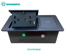 Hộp ổ điện âm bàn cao cấp sinoamigo STS-PU01B/QI màu đen với sạc không dây