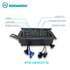 Hộp ổ điện âm bàn đa năng Sinoamigo STS-201GST-B màu đen cao cấp