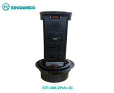 Ổ điện  âm bàn bếp cao cấp sinoamigo STP-2AB/2Pub+Qi mầu đen